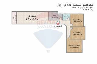 شقة للبيع 135 متر سموحة ش النصر