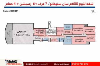 شقة للبيع 600 متر سان ستيفانو علي البحر مباشرة